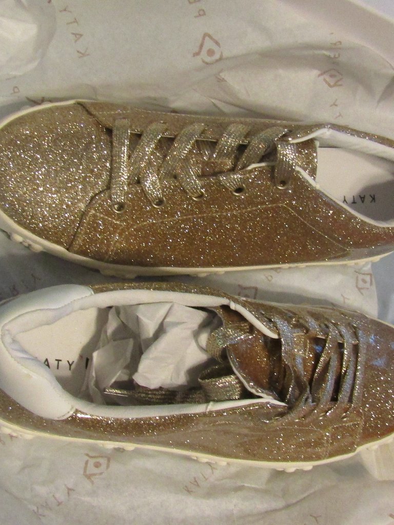 Nib Katy Perry Florral Champagne Sneakers Size 11 Glitzy Gold Platform Bling — image 2 of 5